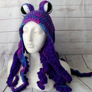Crochet Purple Octopus Hat Adult Size